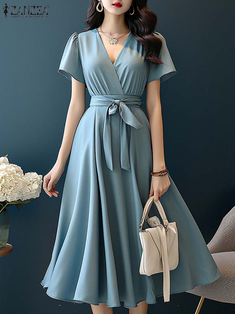 Women Formal Wear Zara - ZANZEA-Vestido Feminino Linha A de Manga