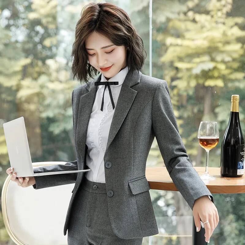 Women Formal Wear Winter - Novidade cinza formal blazers e jaquetas