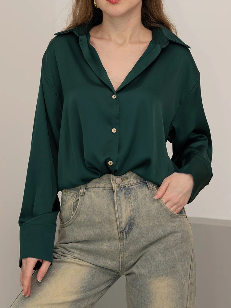 Women Formal Wear Winter - Feminino botão de seda para mulheres