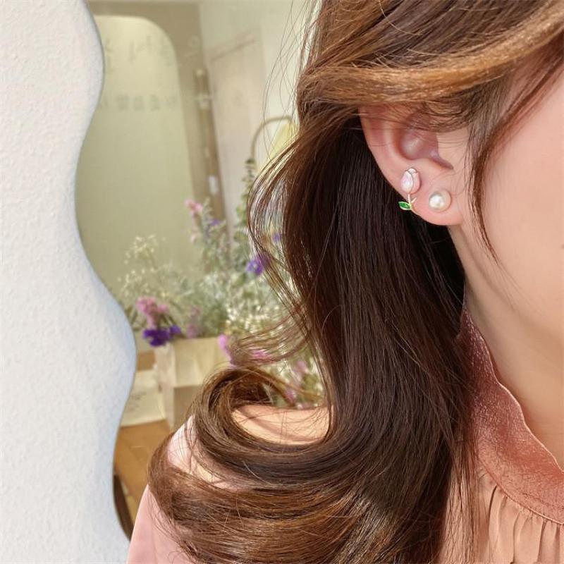925 agulha de prata coreano mo - Pearl Earring Stud avaliação e preço