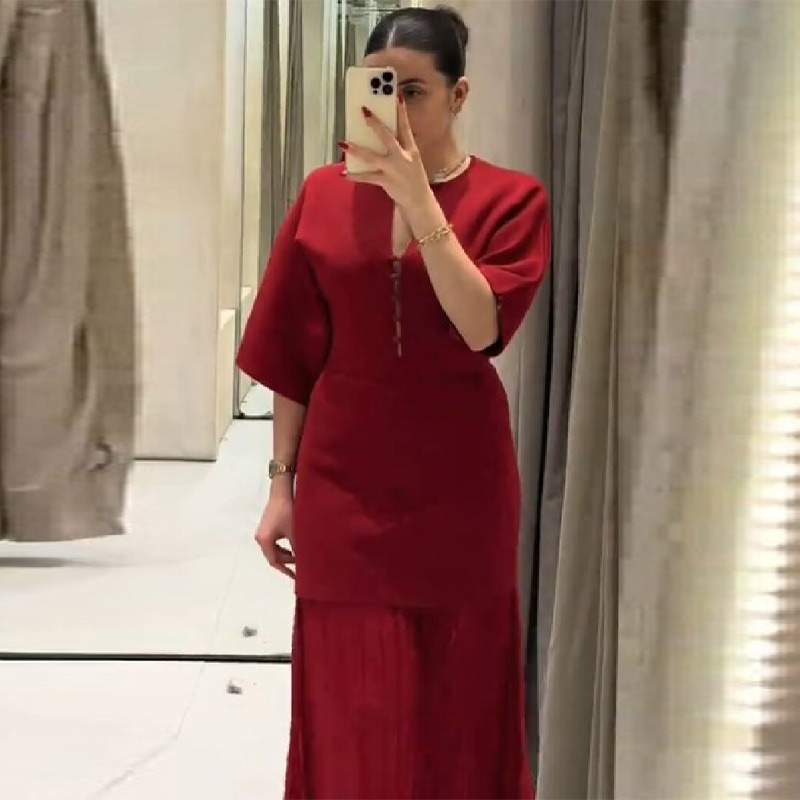 Vestido Maxi Plissado Elegante - Women'S Formal Evening Wear Tops avaliação e preço